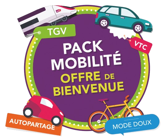 Pack mobilité. Offre de bienvenue. TGV. VTC. Autopartage. Mode doux.